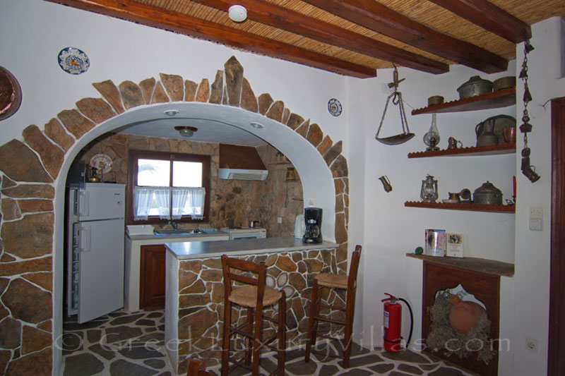 The kitchen of a windmill near the beach in Skyros