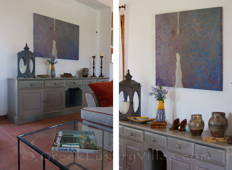 Living room of beachfront villa in Skyros