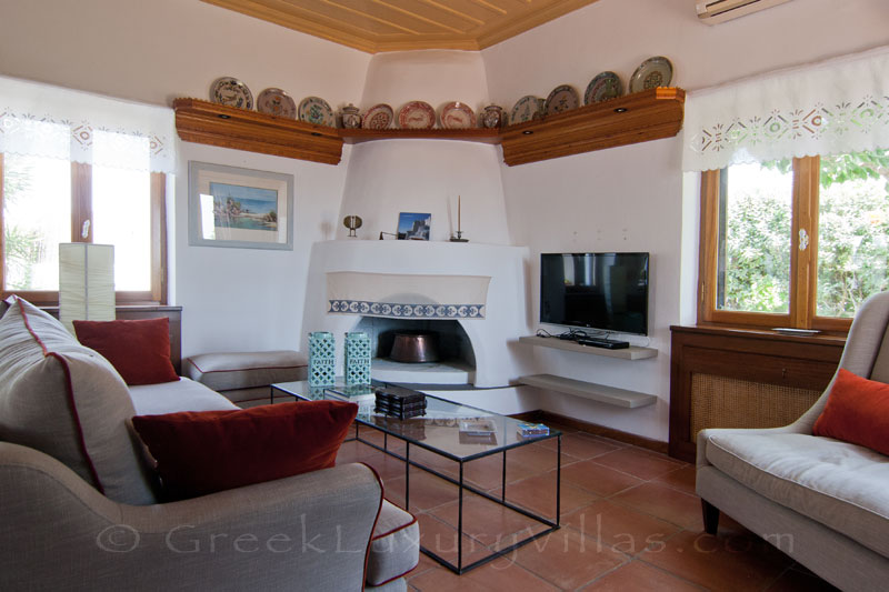 Cozy living room of beachfront villa on Skyros