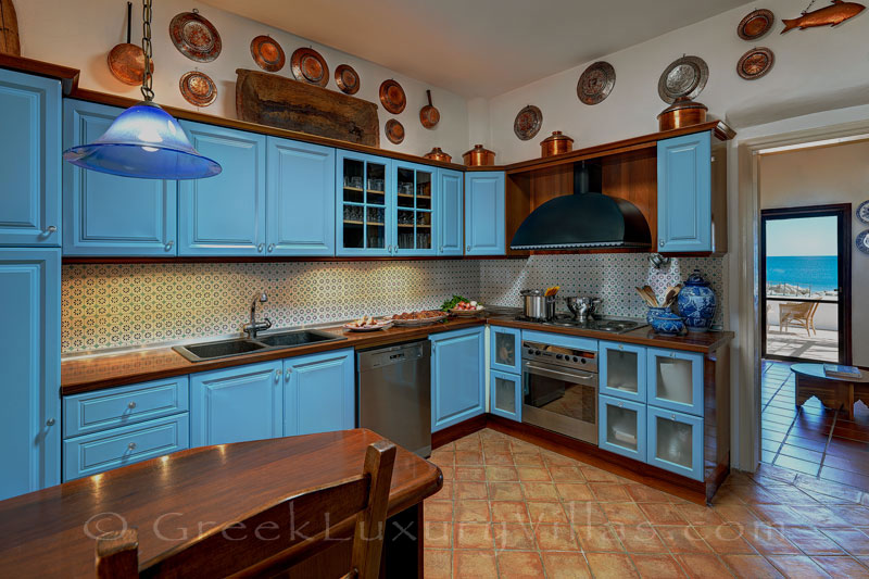 Kitchen of absolute beachfront villa in Skyros