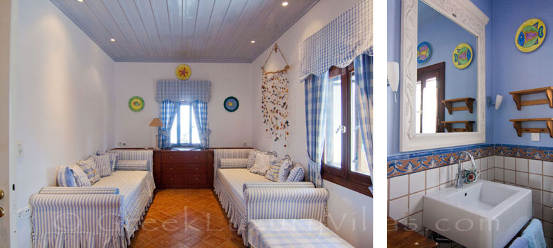 Bedroom and bathroom in absolute beachfront villa on Skyros