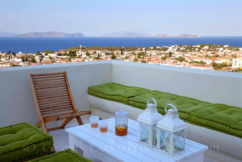 The view from a luxury villa with a pool in Spetses