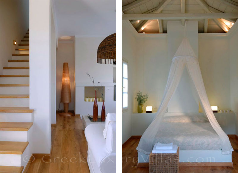 The bedroom of a luxury villa with a pool in Spetses