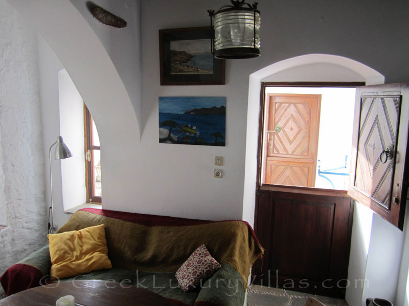 Lounge of traditional villa in Symi
