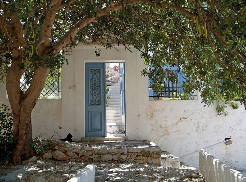 Private entrance of neoclassical villa in Symi.