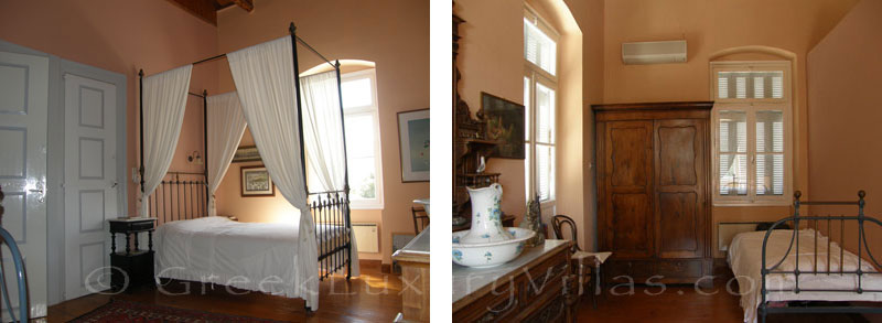 Bedroom of neoclassical villa for large groups in Syros