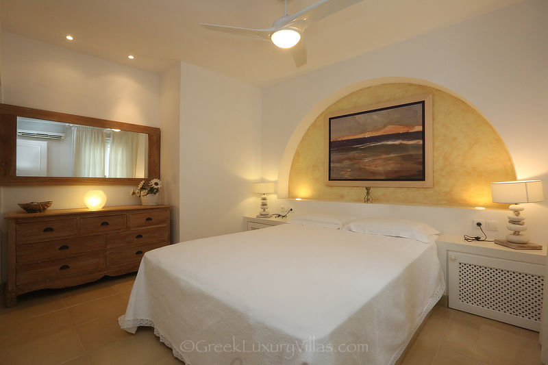 Master Bedroom of Modern Seafront Luxury Villa with Pool in Syros