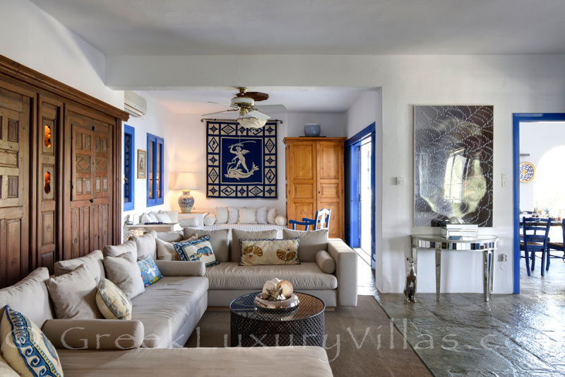 living room of villa with private beach boat chef butler