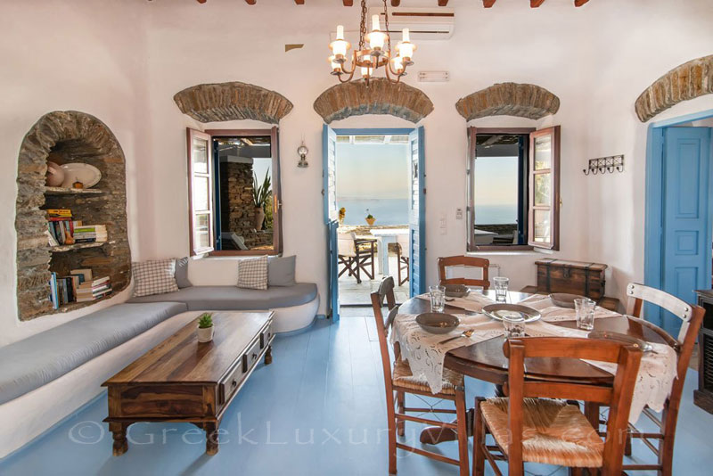 Tinos luxury villa living room