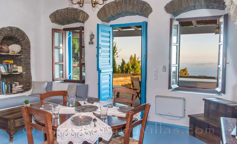 Living room of traditional villa on Tinos