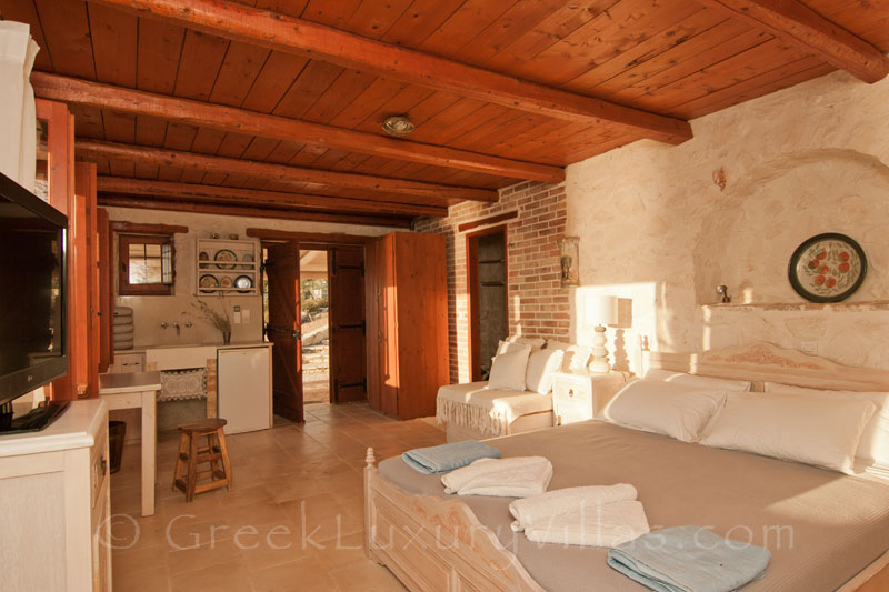 The bedroom of the seafront villa in Zakynthos