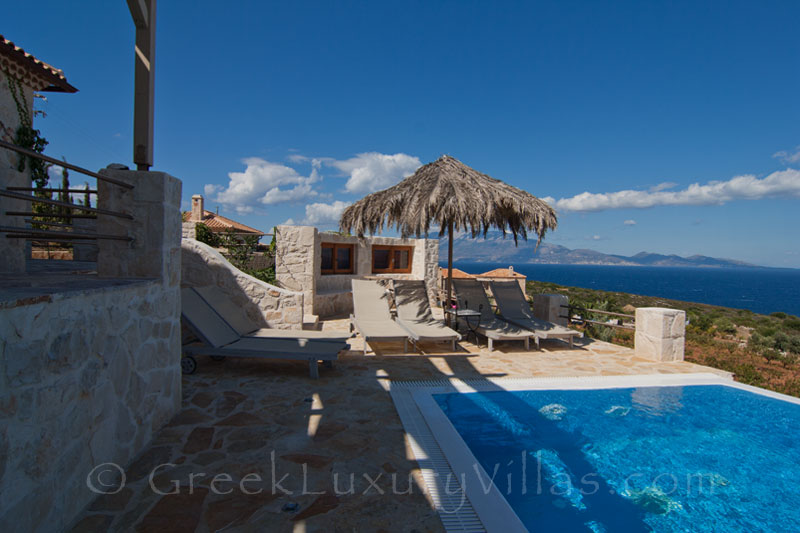 The seaview from a four bedroom villa with a pool