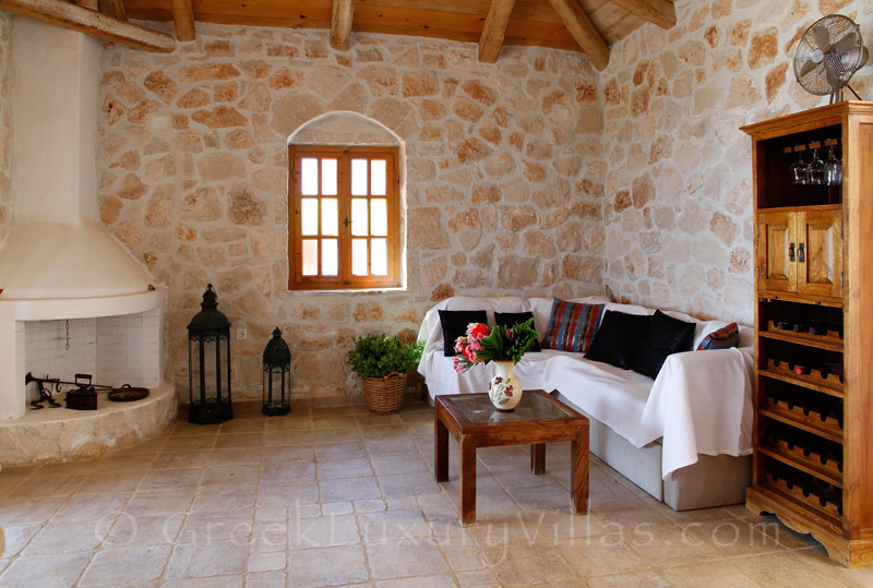 Living room of seafront villa with pool in Zakynthos